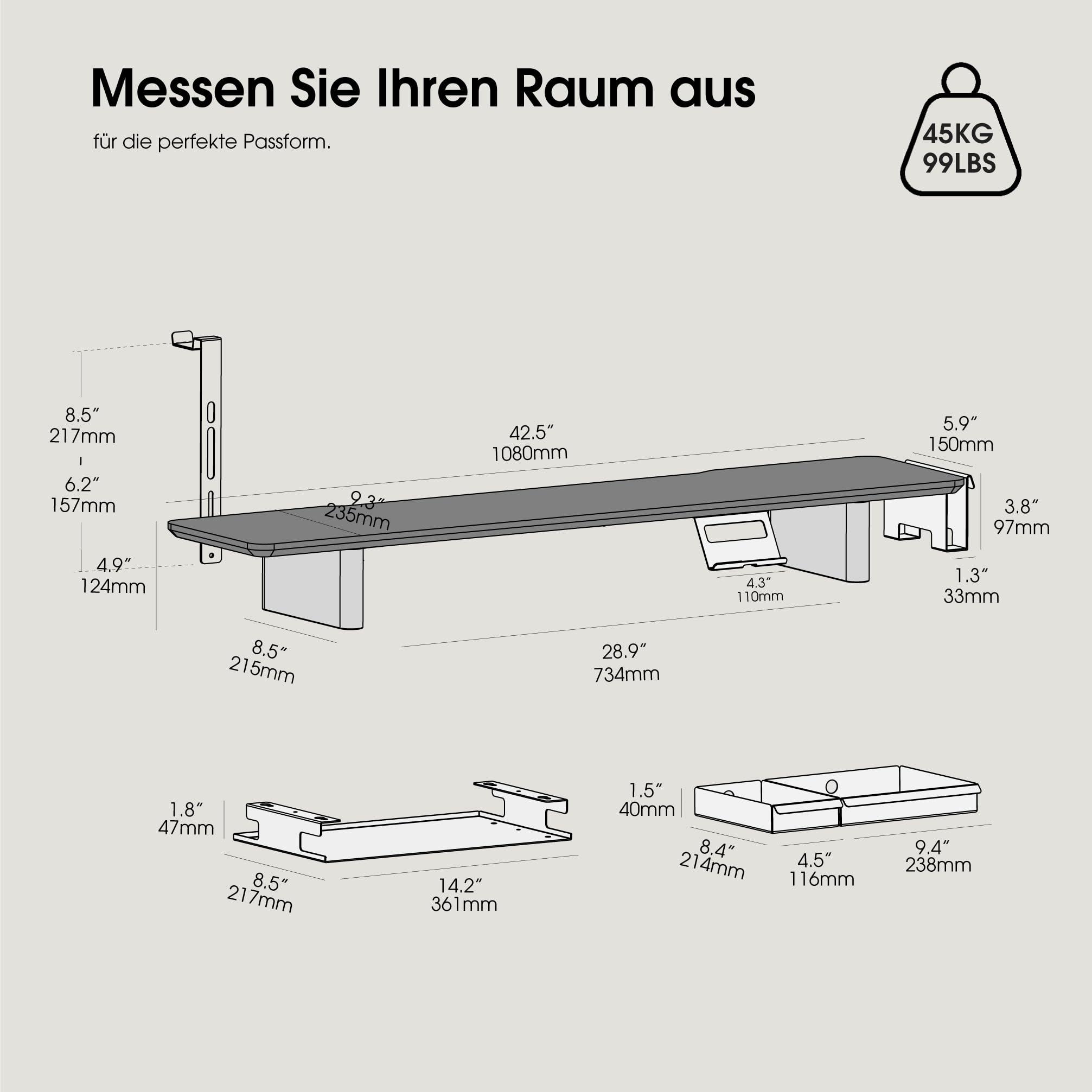 Fenge Supporto per Monitor, Multifunzionale Rialzo Monitor,Rovere Scuro