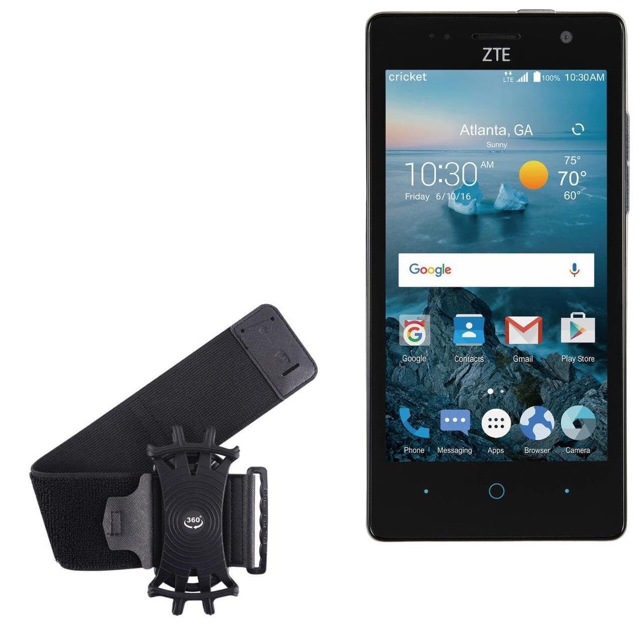 BoxWave Holster Compatible with ZTE Fanfare - ActiveStretch Sport Armband, Adjustable Armband for Workout and Running - Jet Black