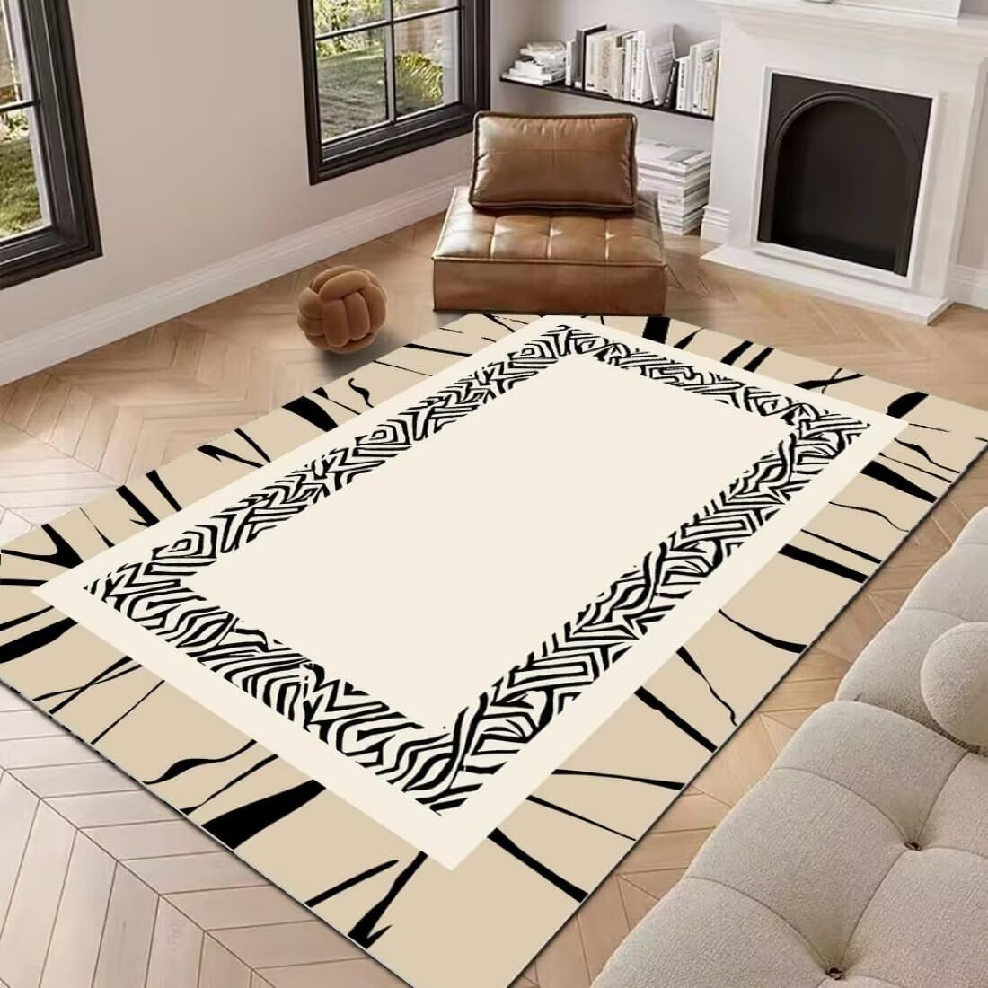 Tapis Priere Pliable Tapis de Chambre à Coucher à Motif de Ligne Noir et Blanc Minimaliste Moderne Anti-Allergique 180X270CM
