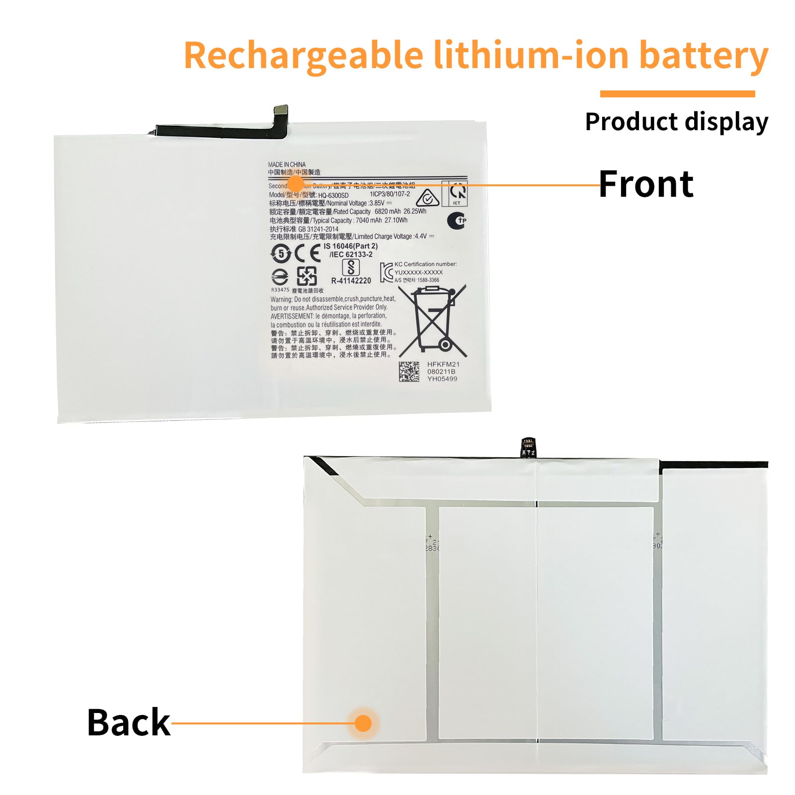 HQ-6300SD HQ-6300NA Batteria compatibile con Samsung Galaxy Tab A8 10.5 X200 X205 SM-X200 SM-X205+attrezzi (3.85V 26.25Wh 6820mAh) Tablet