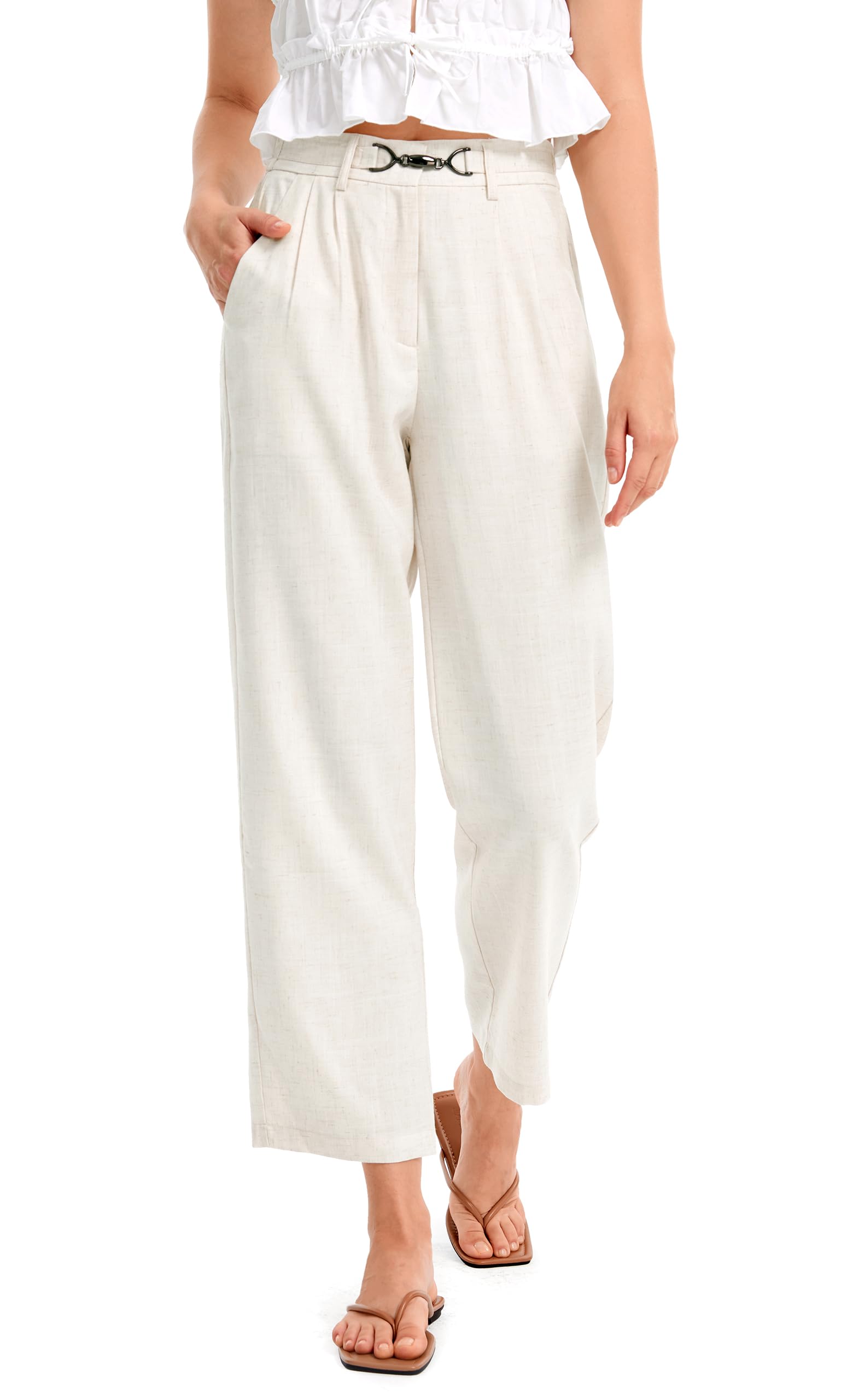 AFITNE Womens Linen Wide Leg Pants High Waist Casual Loose Palazzo Pants with Pockets Flowy Lounge Work Pants