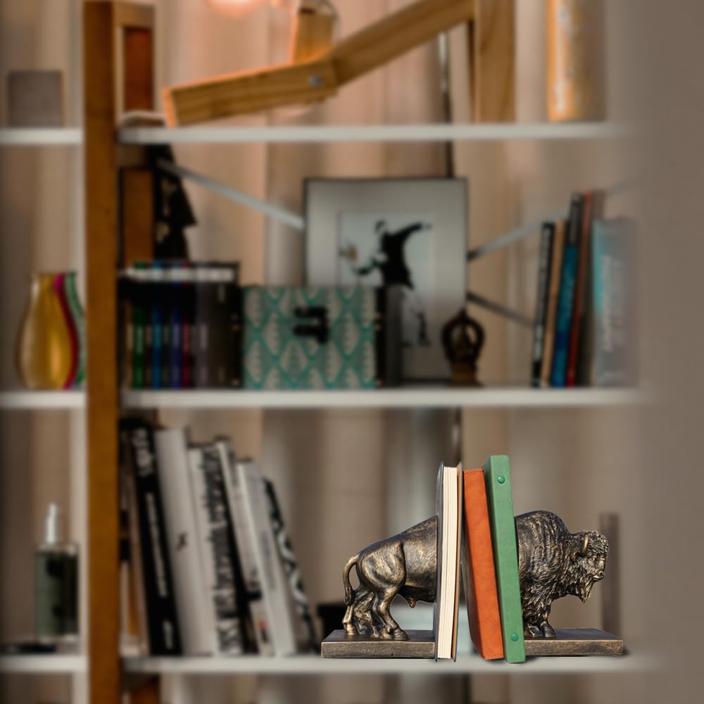 Set of 2 Polyresin Buffalo Bookend,Art bookend, Homedecor for Kids, Office Decor (Copper), FZ21004-C