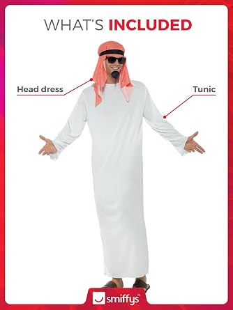 Smiffy's Men's Arab Costume with Long Tunic and Headdress, White L - US Size 42-44