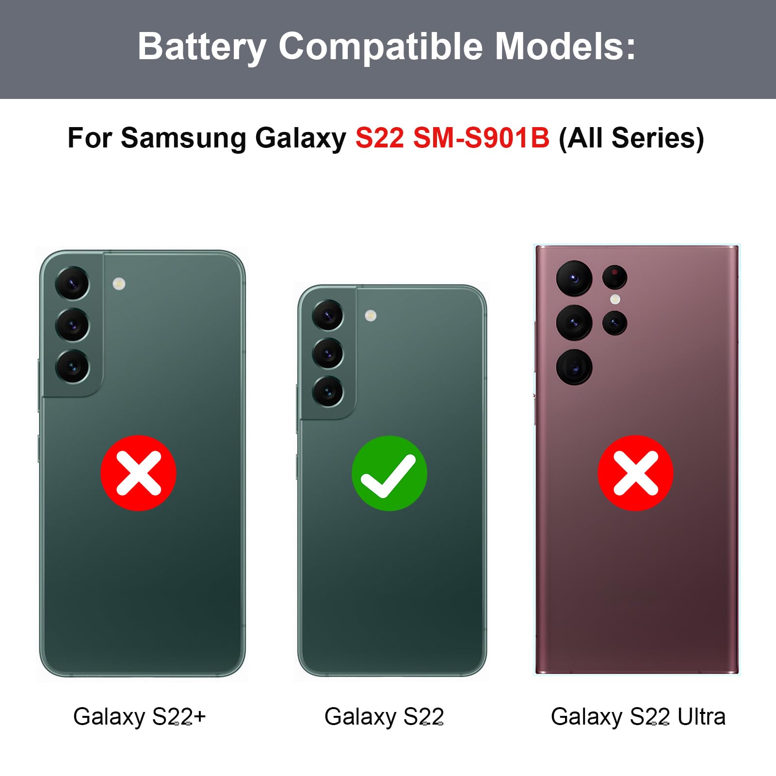 Akku für Samsung Galaxy S22 SM-S901F, 3700mAh Hochkapazitäts-Ersatzakku für Galaxy S22 5G (EB-BS901ABY) mit professionellen Reparaturwerkzeugen