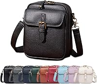 Vista 15 de Bolso bandolera de cuero, bolso mensajero de doble capa de gran capacidad, de cuero sintético retro con monedero incorporado, bolsa antirrobo Marrón