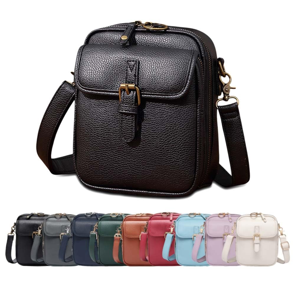 Crossbody Leather Bag Large Capacity Sling Messenger Bag Retro Faux Leather Built in Purse Anti Theft Bag for