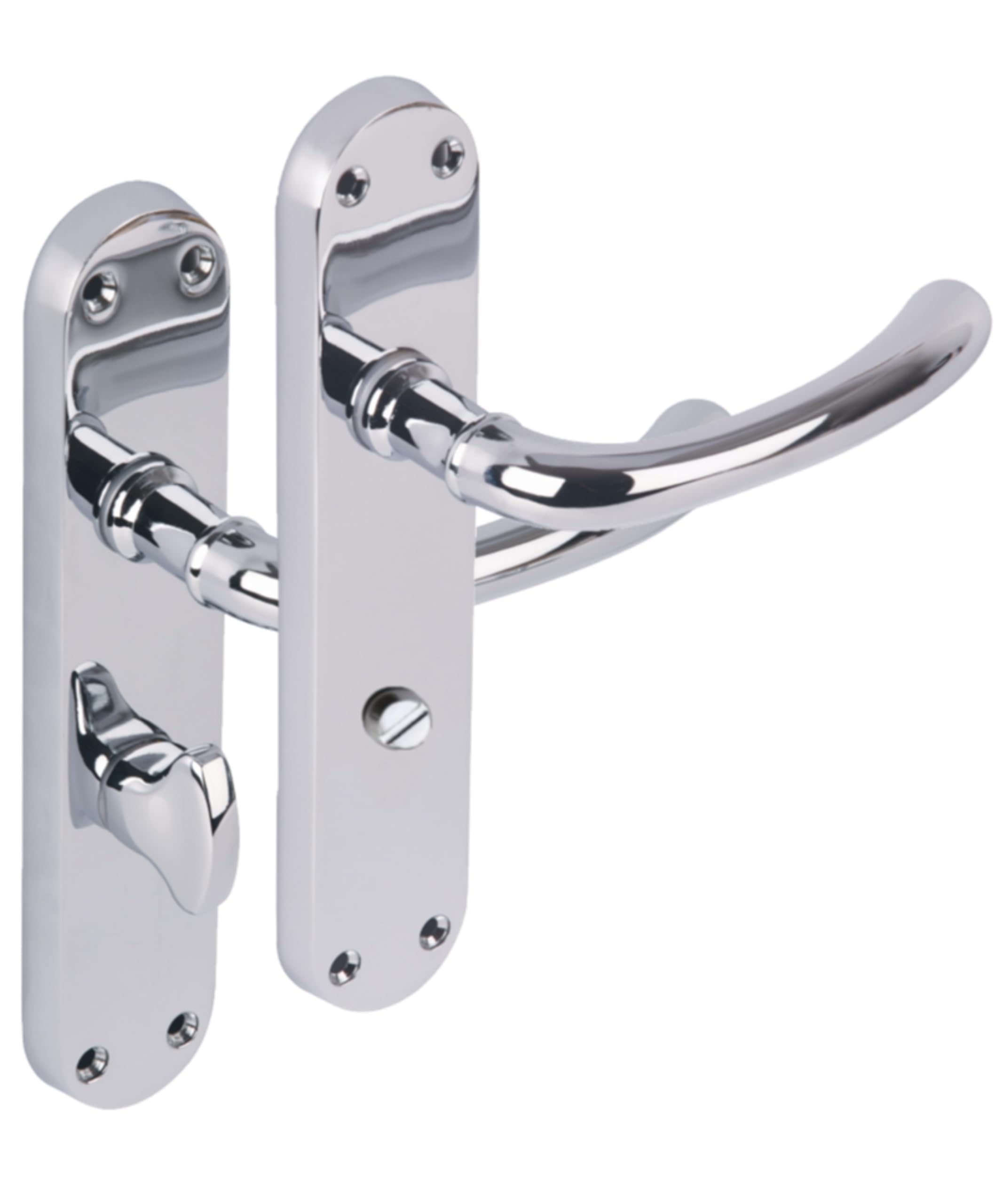 Hunta Polished Chrome Handlezone® 1 Pair Of Avis Bathroom Wc Toilet Door Handle Set On Long Backplate, For Internal Doors