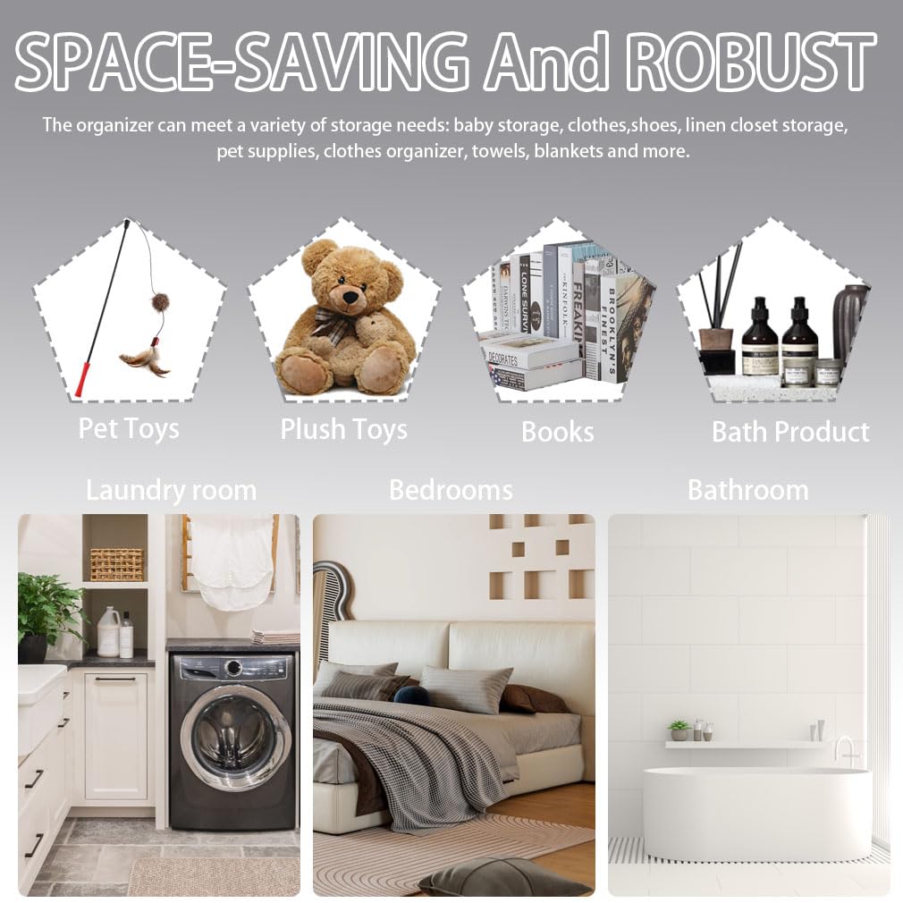 June Tech 3 Pcs Fabric Canvas Storage Boxes with Handles - Small Grey Storage Basket for Cupboards Shelves, Toys, Clothes, Office - Image 2