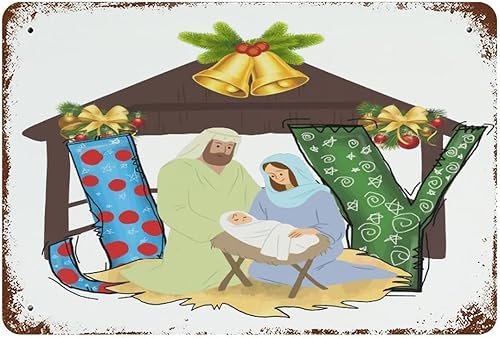 Wodevor Birth of Jesus Joy Metal Sign Local Legends Designs Retro Tin Signs Retro Metal Signs Man Cave Decor 8"x12" Winter Wall Hanger for Wall