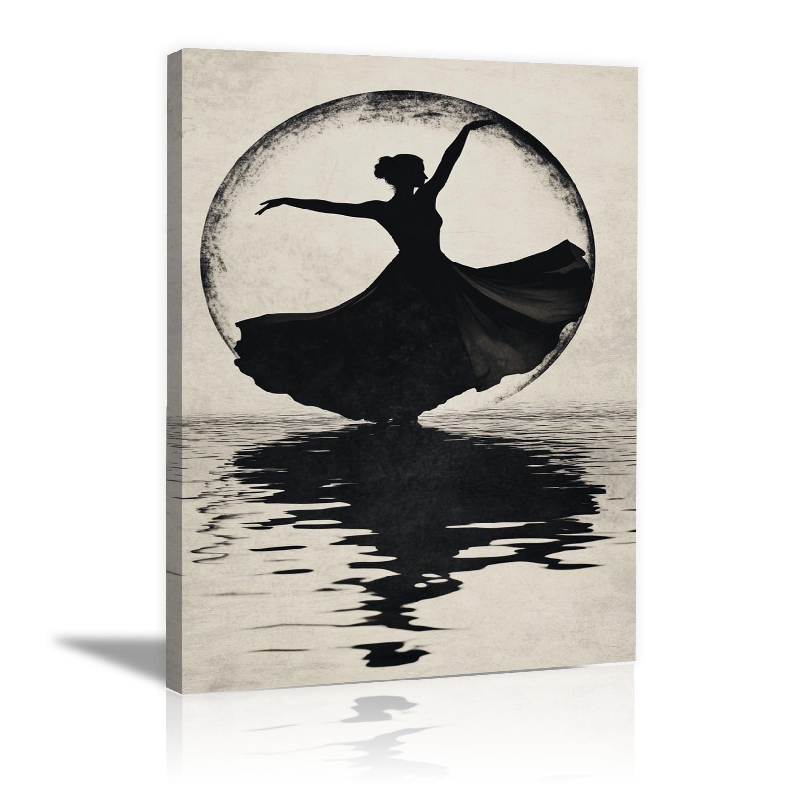 TERUEA Wall Art Print On Canvas Picture For Home Office Decor Ballerina Silhouette Moon - Floral Woman Face - Living & Home Decor with Easy Hang Guide(Black)-70x100cm Framed