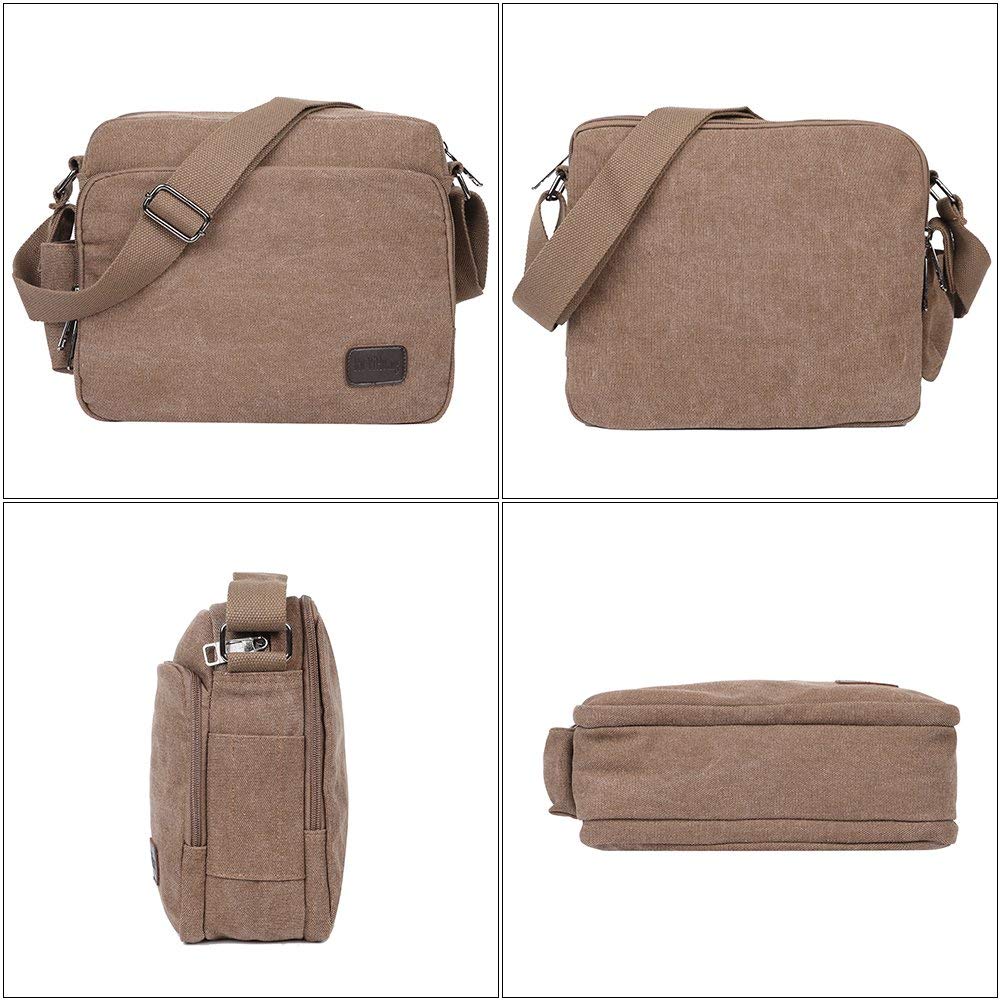 EGOGO Borse a Tracolla Uomo di Tela Borsa a Spalla Vintage Messenger Bag Sacchetto di Libro per Scuola Tasche da Viaggio Outdoor Sport Tasca E527-1 (Marrone)