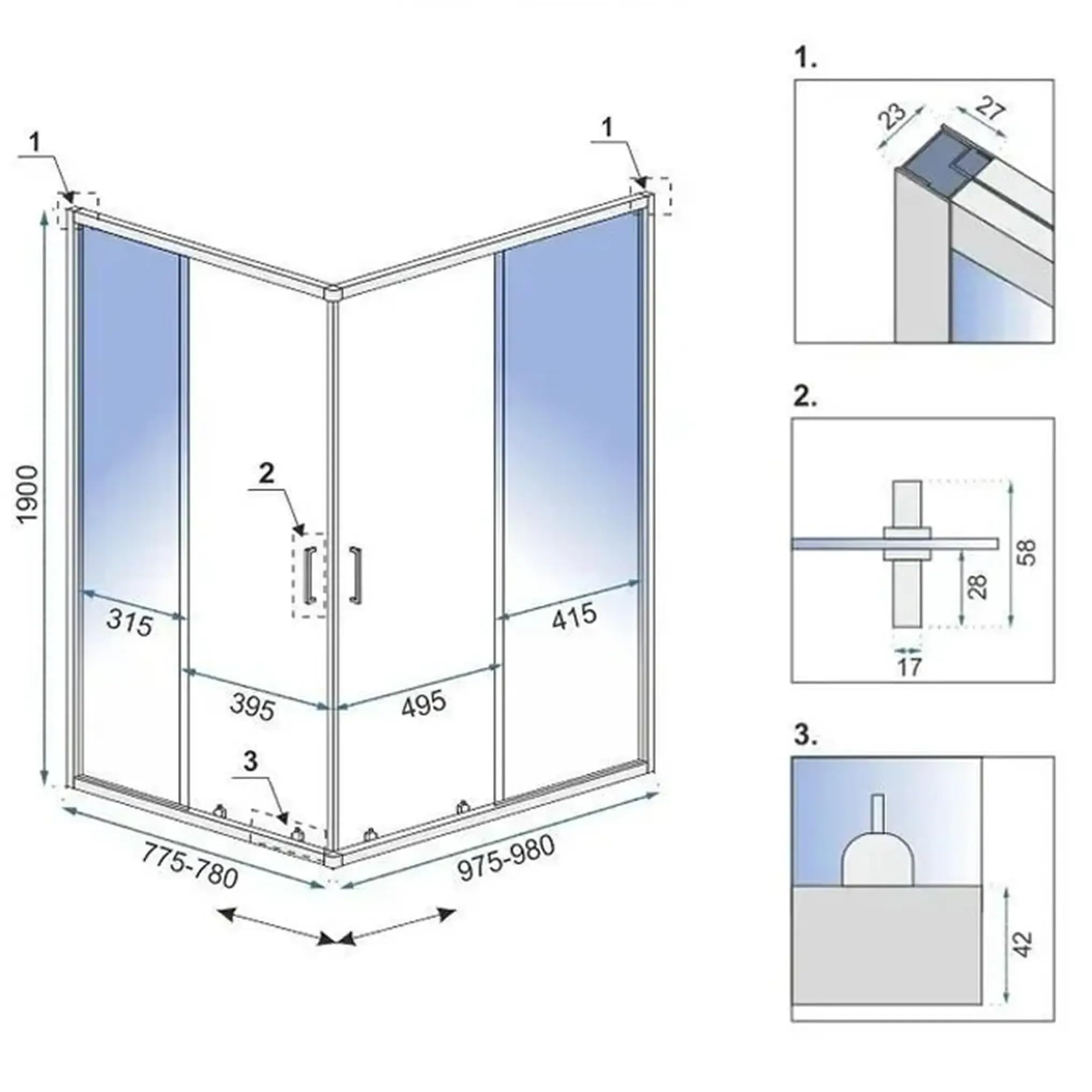 Rea - Kabina Prysznicowa City 80X100 Miedź Szczotkowana 80x100-80 x 100 x 190 cm