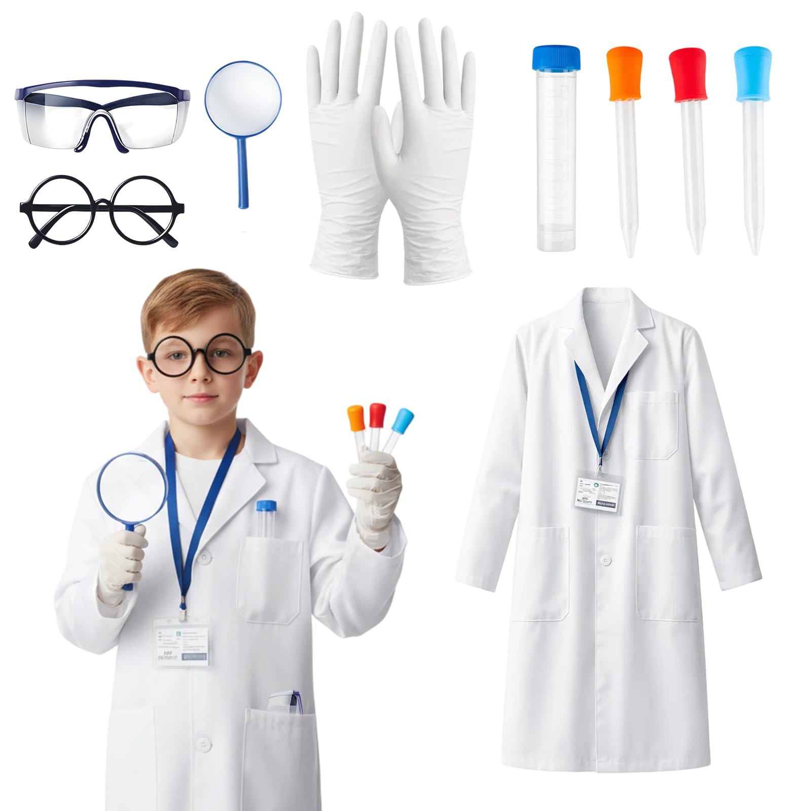 WsiQxuc Scientist Costume Set, Lab Coat with Accessories