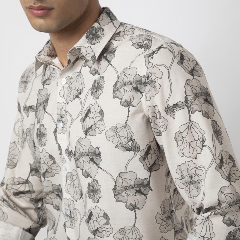 Image of MARK & ALBERT Men's Printed Full Sleeves Regular Fit Shirt Blue | 100% Cotton Stretchable Fabric