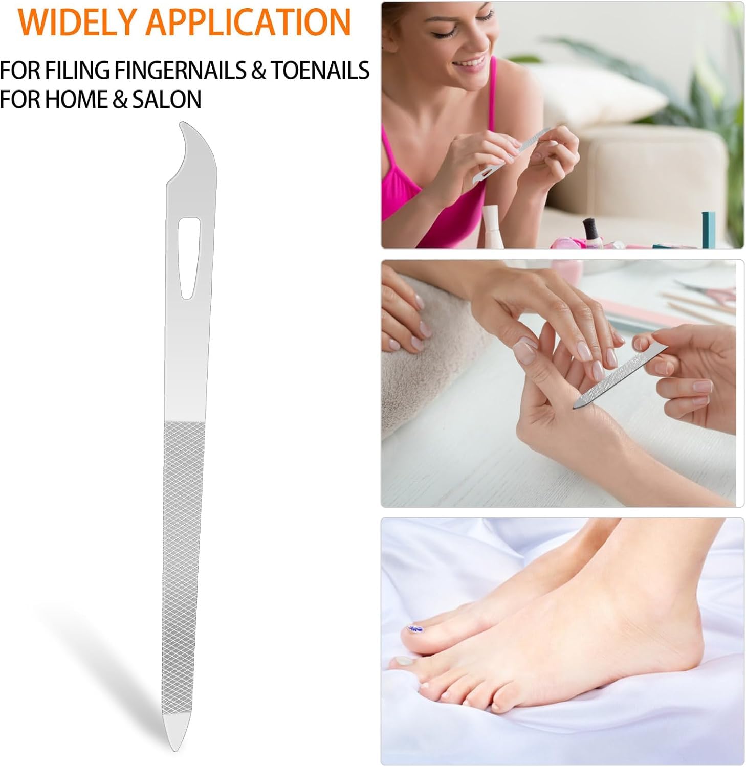 6-Pack Metal Nail Files with Cleaner Tip - 5.5" Stainless Steel Double-Sided Nail File Set for Natural Nails & Toenails | Curved Sharp Point | Manicure & Pedicure Tools for Home or Salon Use 3