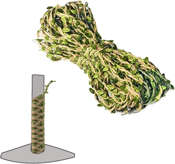Hemp Rope for Cat Scratch Post Tree Replacement – Cat Scratcher Accessories with Artificial Leaves/Home Vine Ribbon Decoration for Art & Crafts Hemp Rope for Cat Scratch Post Tree Replacement – Cat Scratcher Accessories with Artificial Leaves/Home Vine Ribbon Decoration for Art & Crafts