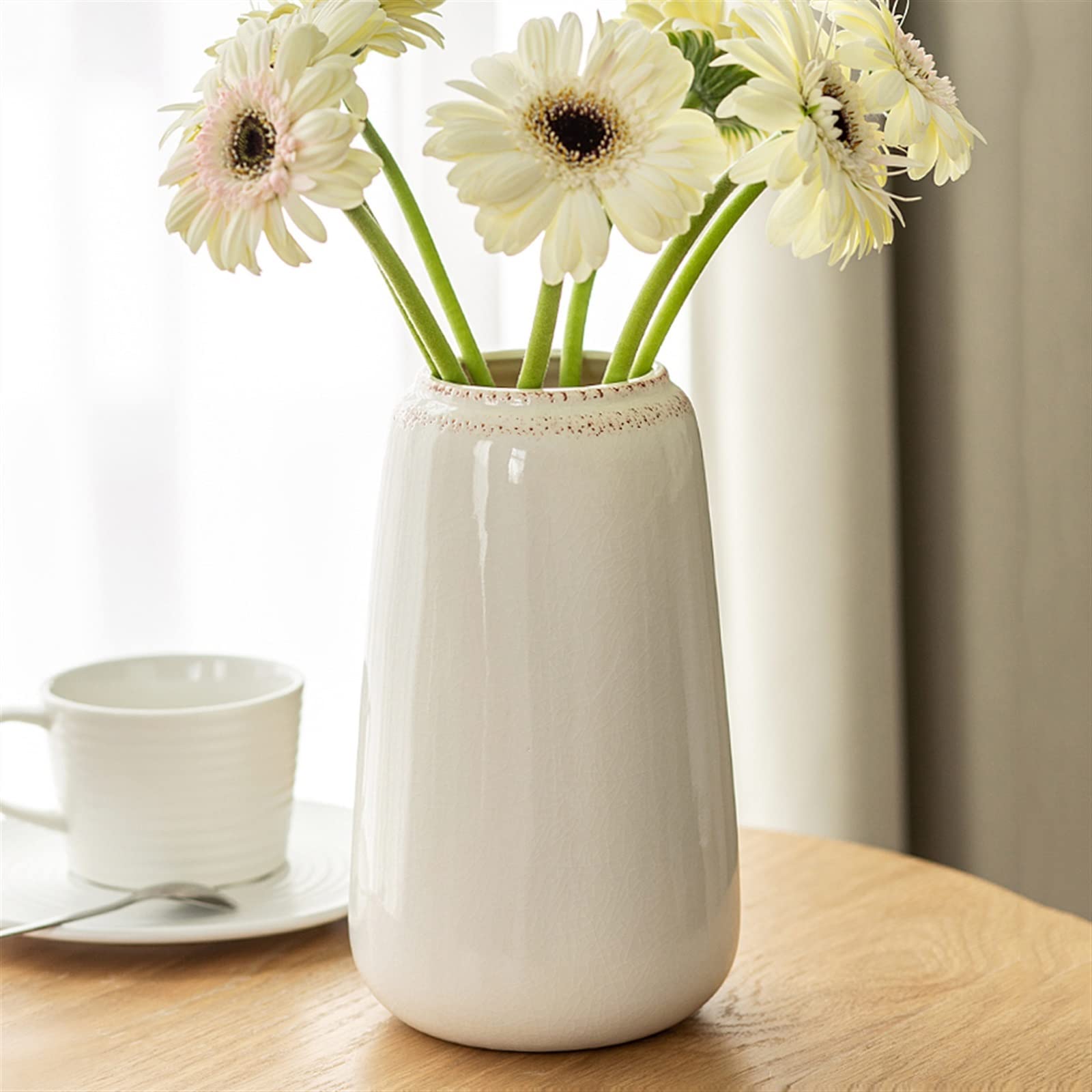 Jarrón Florero pequeño de cerámica Blanca, decoración Flores salón, arreglo secas hidropónicas, Maceta, florero Simple Retro Jarrón para Mesa(Grande)