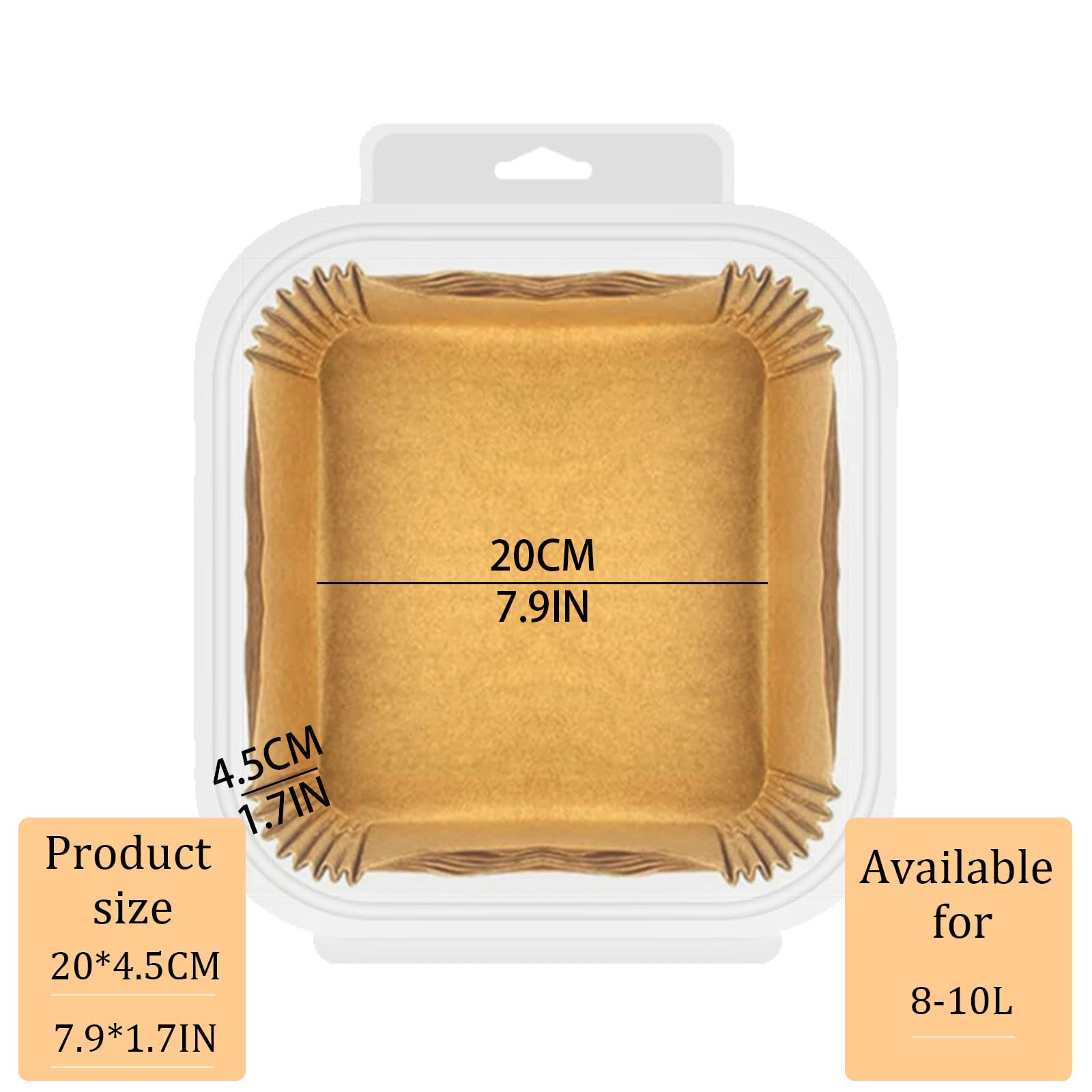 Air Fryer Disposable Paper Liner, Water Proof Oil Proof Airfryer Liners, Non-stick Food Grade Parchment Baking Paper for Microwave Oven, Frying Pan (7.9 inch square 100pcs)