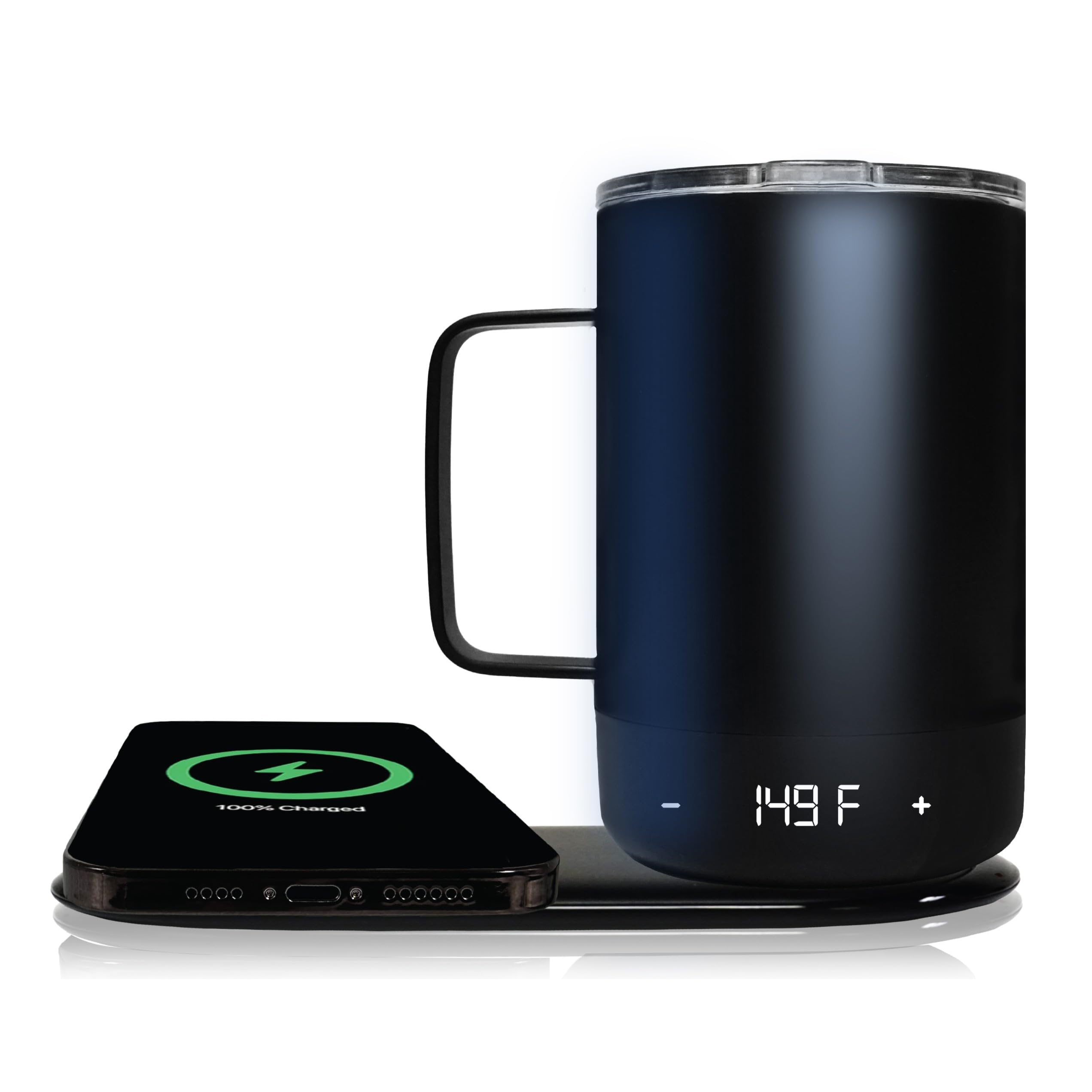 Amazon.com: Brookstone Smart Self Heating Travel Mug & Wireless Phone  Charging Station - 11 oz Temperature Control Heated Coffee Tumbler | 6Hr  Battery for Continuous Warmth | Double-Wall Stainless Steel - Black :