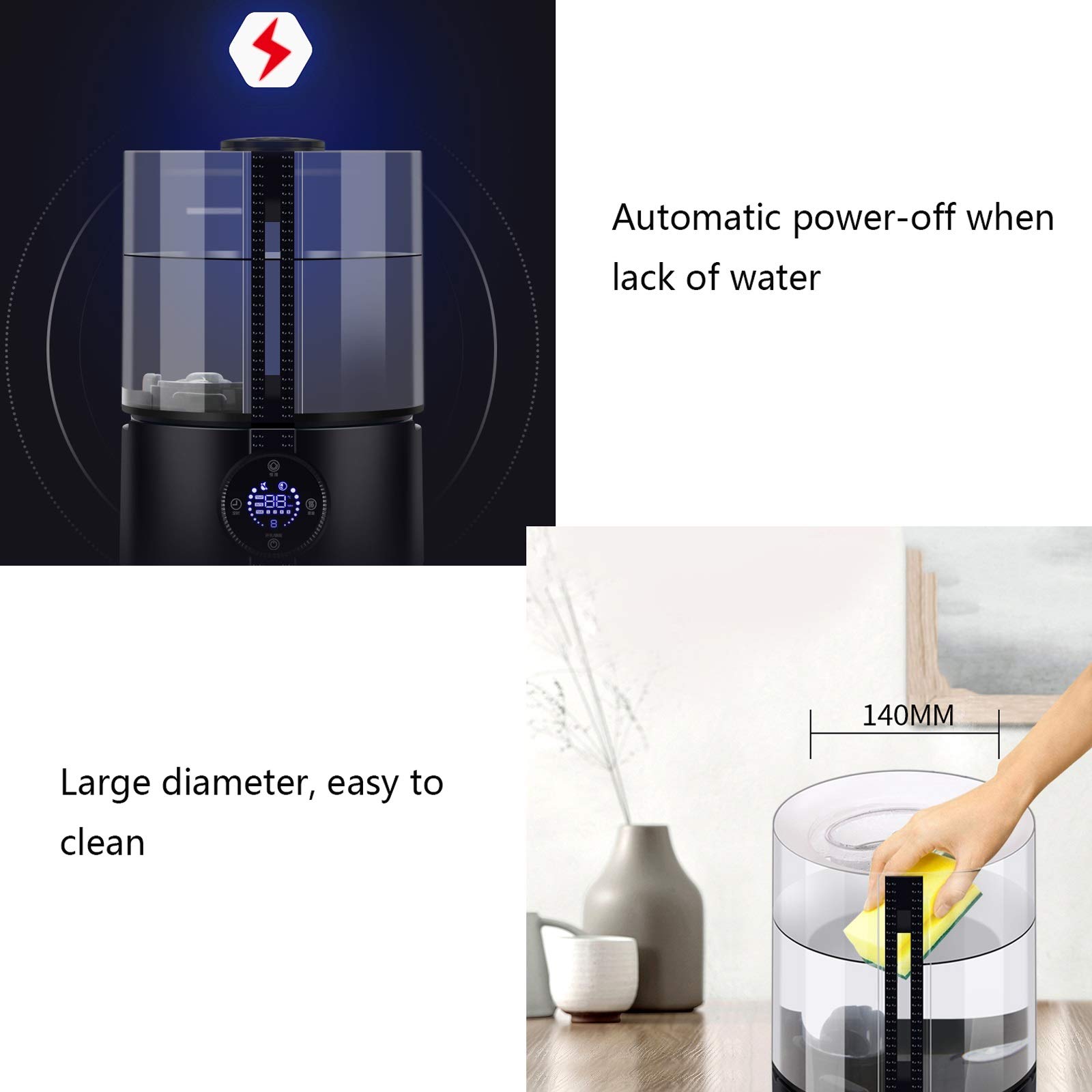 Nawilżacz 5 l inteligentny dyfuzor nawilżaczy powietrza, bezwodny automatyczne wyłączanie, timer 1-8 godzin, tryb snu, cichy ultradźwiękowy nawilżacz idealny do sypialni, pokoju dziecięcego, salonu nawilżacz chłodnej mgły (kolor: biały)