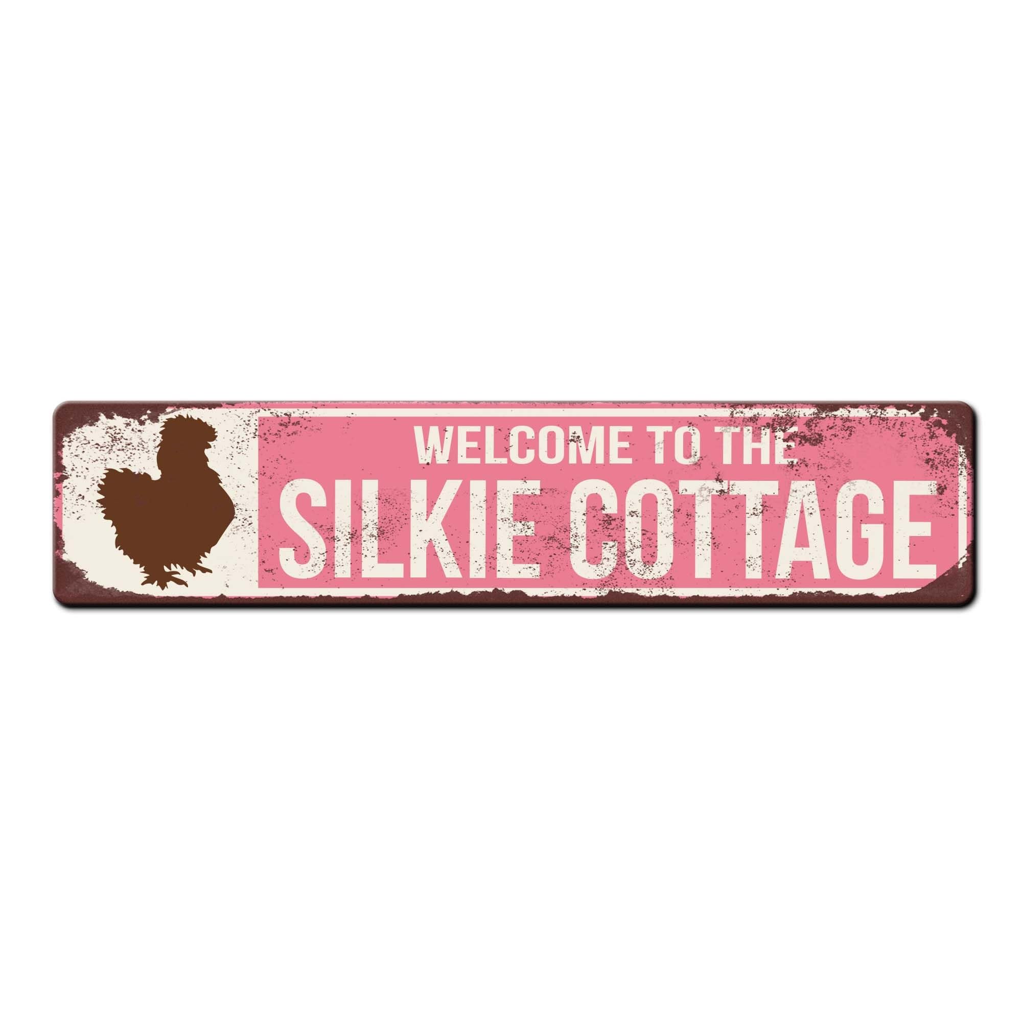 Szhmz Colour-865 Metal Sign Silkie Cottage Chicken House Sign - Silkie Chicken Gift - Silkie Chicken Owner Gift - Cute Silkie Chicken Sign - Chicken House Sign Metalen Signs With Sayings 4X16 Inch