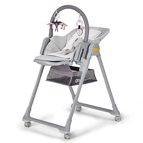 Kinderkraft LASTREE Silla alta plegable para bebés y niños pequeños con función reclinable, barra de juegos, bandeja ajustable y reposapiés en color