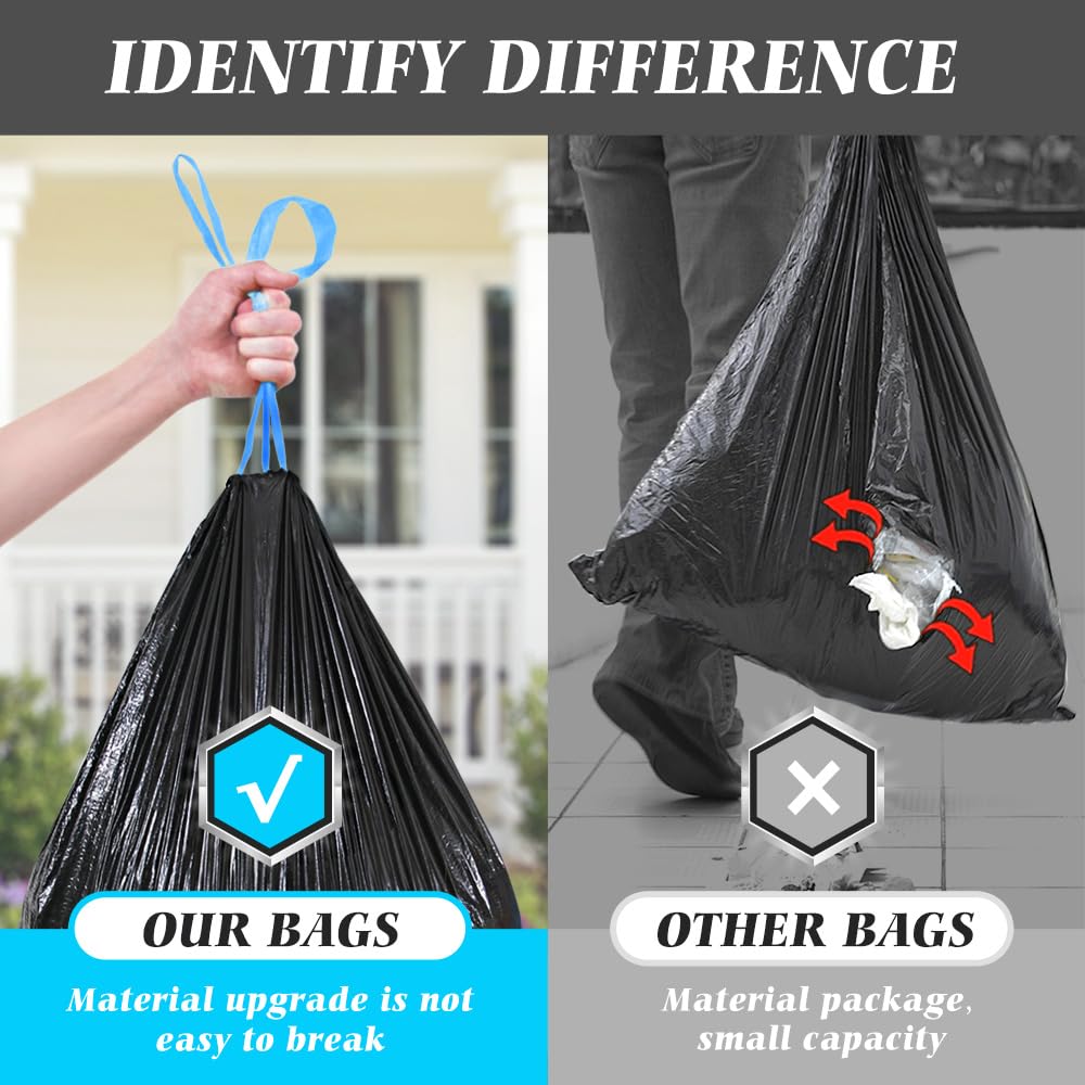 Teivio Bolsas de basura grandes con cordón de 20 galones, 60 unidades (para 18-20 galones), bolsas de basura grandes con cordón, bolsas de basura fuertes y altas para cocina, para el hogar, oficina