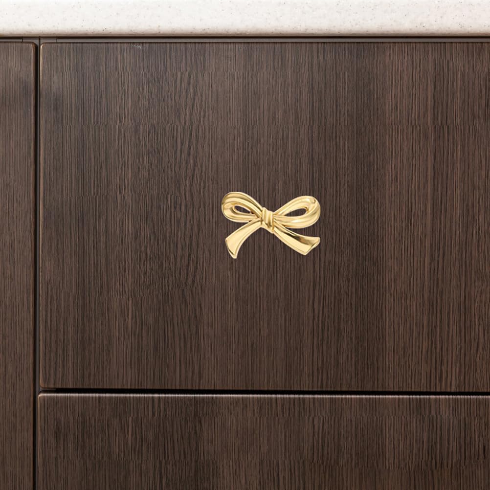 4Pcs Gold Bow Knobs for Dresser: Brass Drawer Knobs, Decorative Vintage Gold Handles for Dresser, Hardware Drawer Pulls, Door Wardrobe Wine Cabinet Bookcase Handles