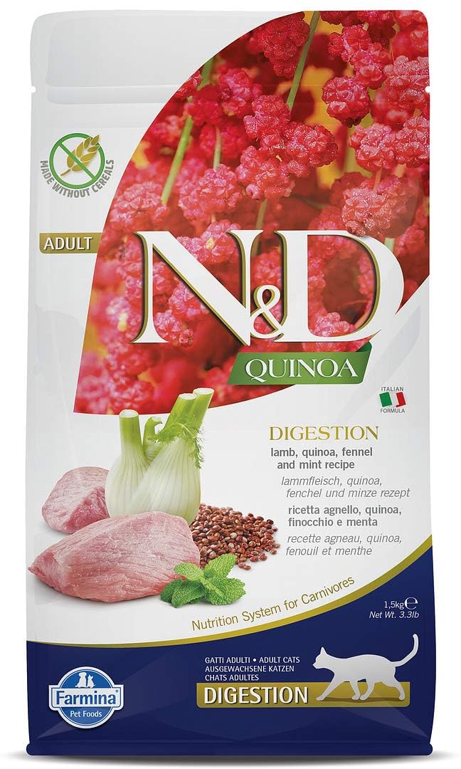 Farmina N&D, Quinoa Digestion Lamb Quinoa Fennel and Mint Recipe Dry Cat Food, 3.3lb