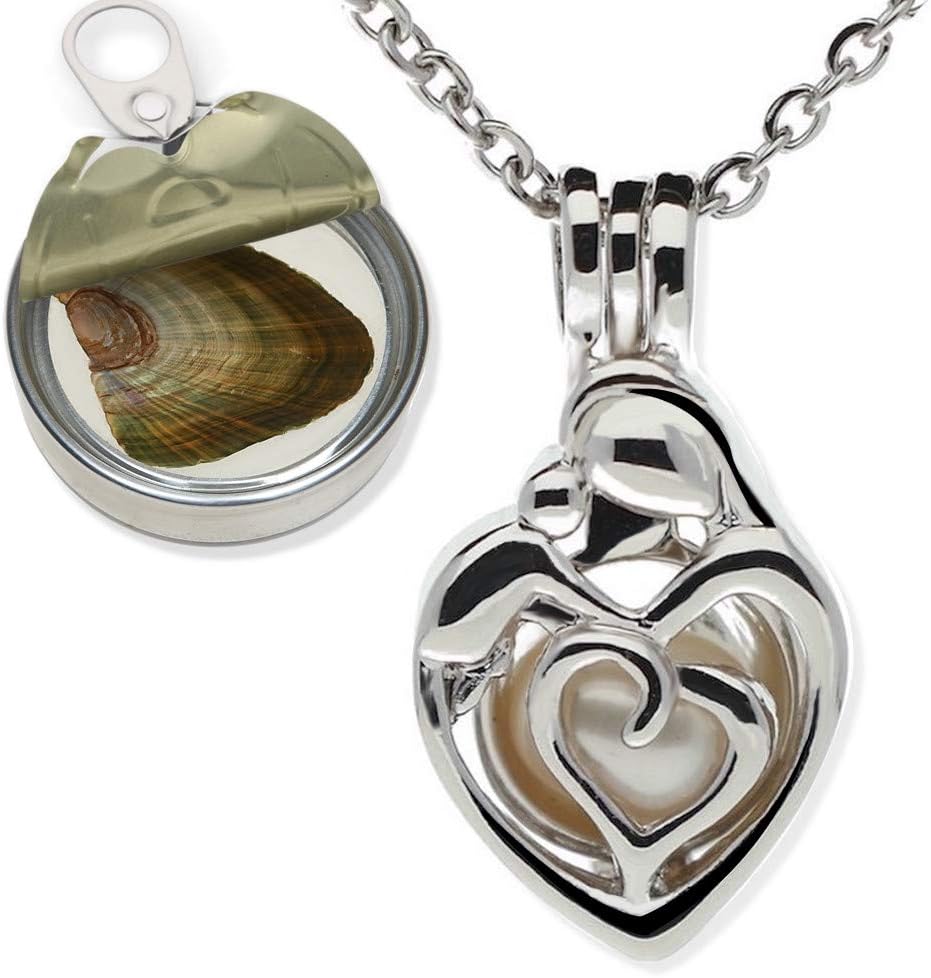 Pearlina Mother Mom Family Pearl Necklaces for Women -Real Freshwater Cultured Pearl in oyster Set - Pearls Necklace for Women -Silver-tone Pendant -Stainless Steel chain - Collar de Perlas Para Mujer