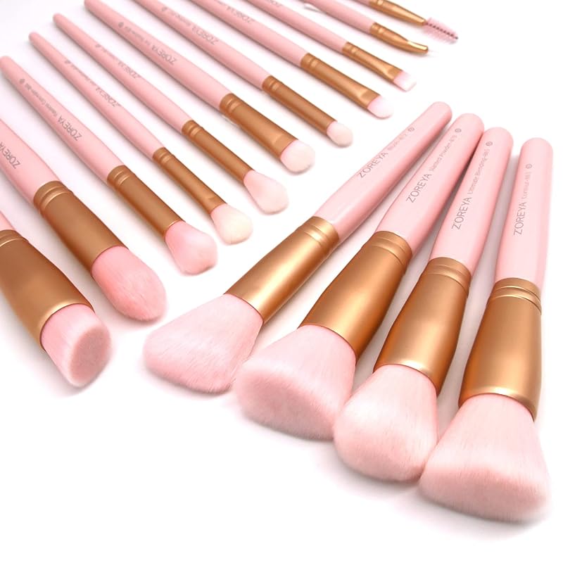 Kit de Pincéis de Maquiagem Z'OREYA com 15 Unidades, Pincéis Kabuki Sintéticos para Base, Corretivo, Pó, Blush e Olhos, C-Pink