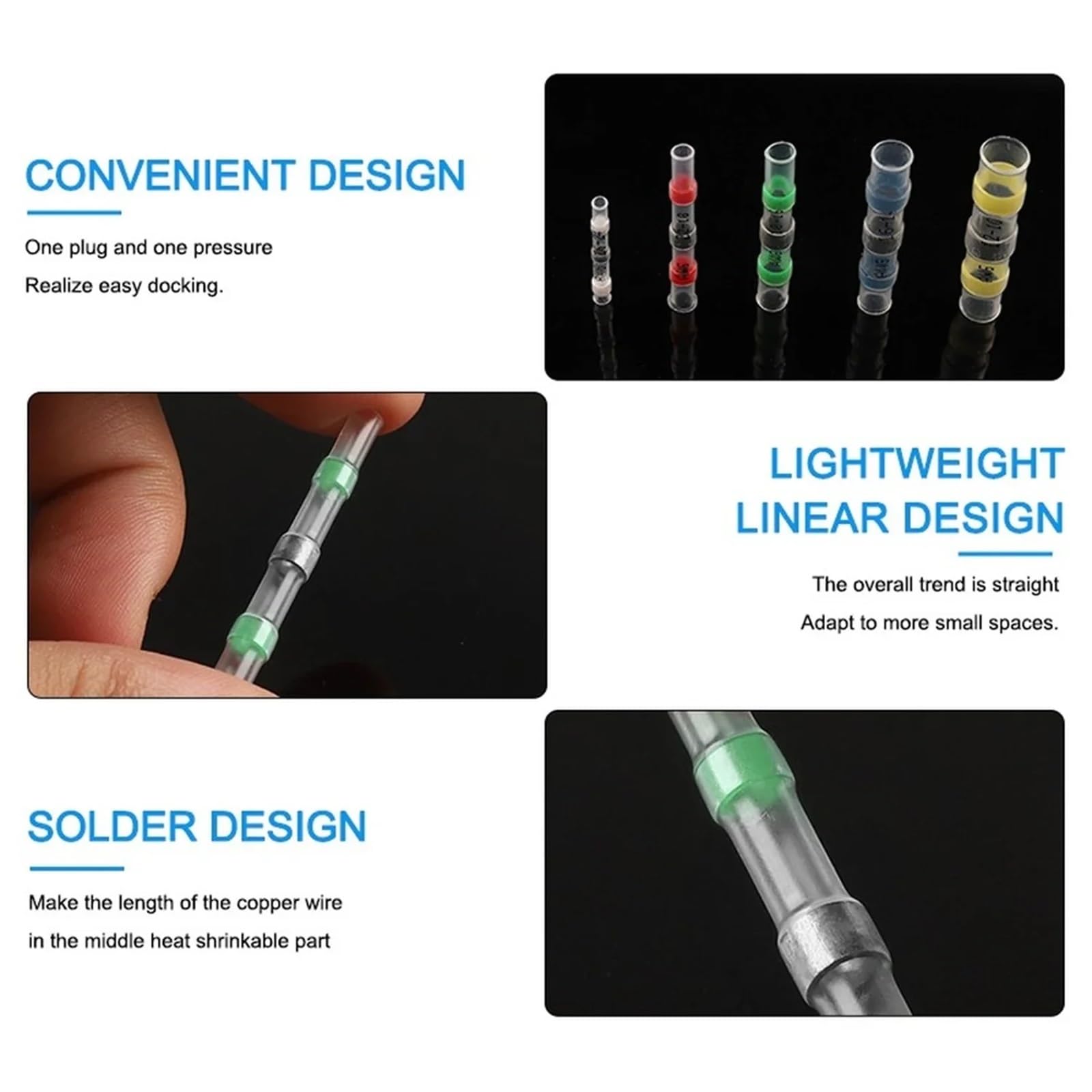 100/1000 conectores de cable con sellado de soldadura verde, terminales de empalme de cable con aislamiento termorretráctil impermeables. para vehículos de motor, embarcaciones(500pcs)