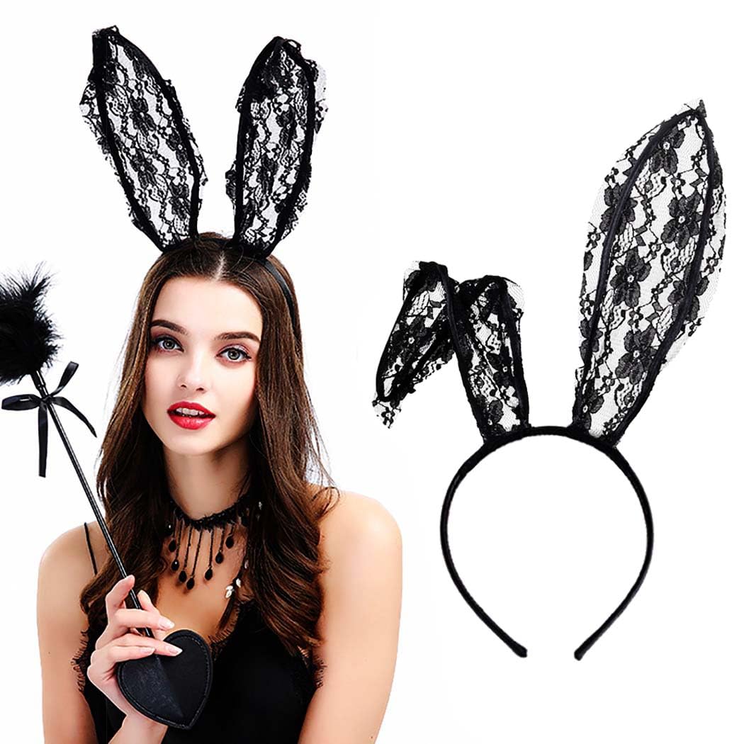 Lace Hairband Black Cat Ears Hair Hoop Sexy Bunny Ear Headband Party Decoration Headdress Cosplay Headwear Costume Hair Accessories for Halloween,Christmas,Masquerade,Nightclubs