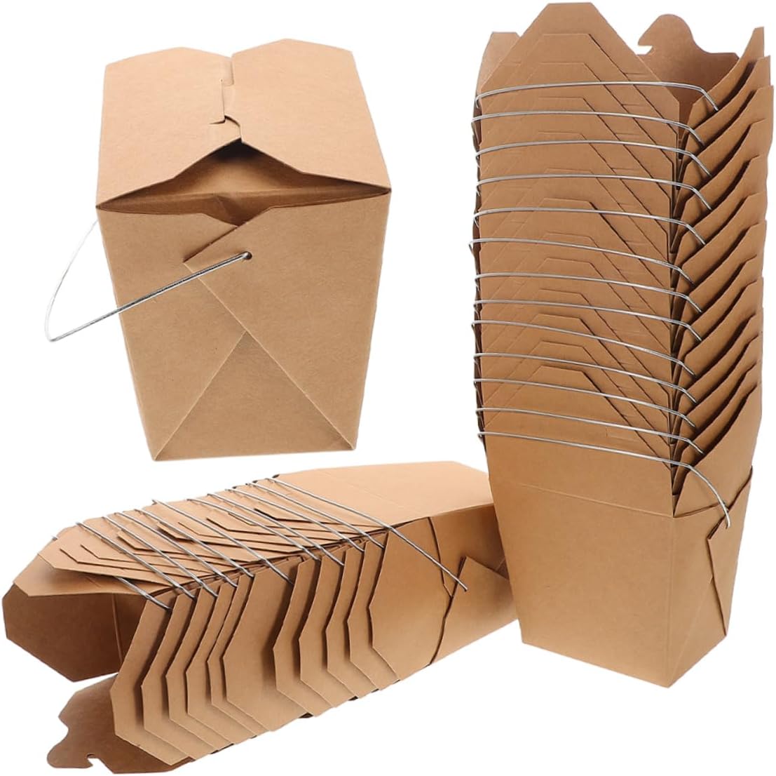 50pcs Chinese Takeout Paper Food Boxes Wire Handle Burger Fries Chicken Catering Containers Takeout Containers Lids Fast Food Storage