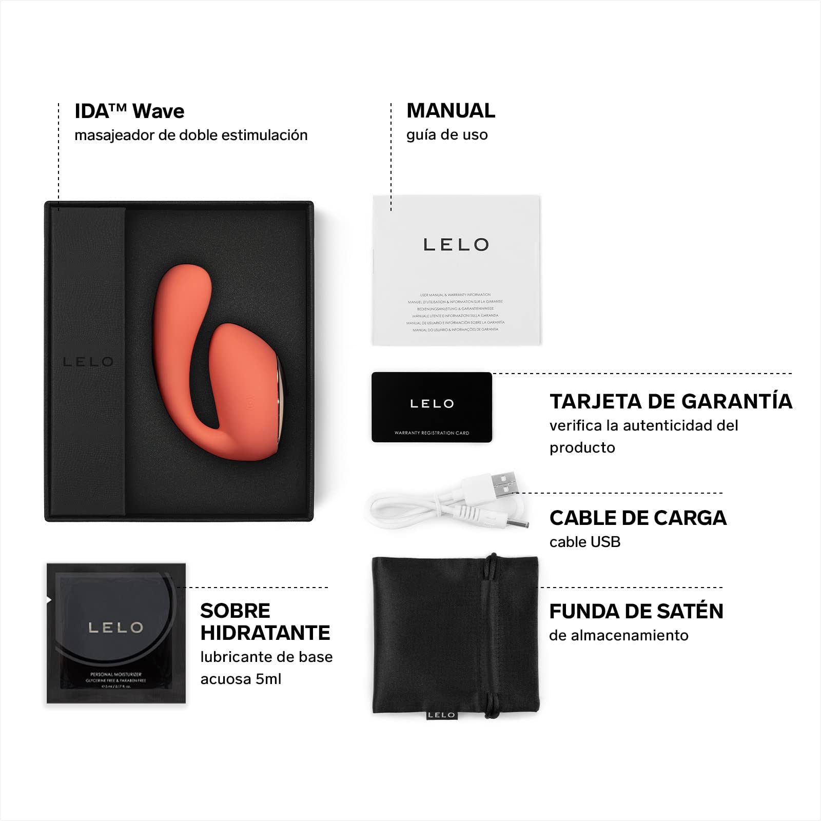 LELO IDA Wave: Vibrador doble para pareja, Uno de los mejores juguetes sexuales con control remoto por app, vibración y rotación para mujer y hombre, Coral Red