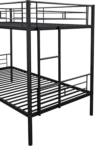 Miniatura 7 de HOUAGI Litera individual sobre individual litera de metal con escalera y rieles de seguridad color negro