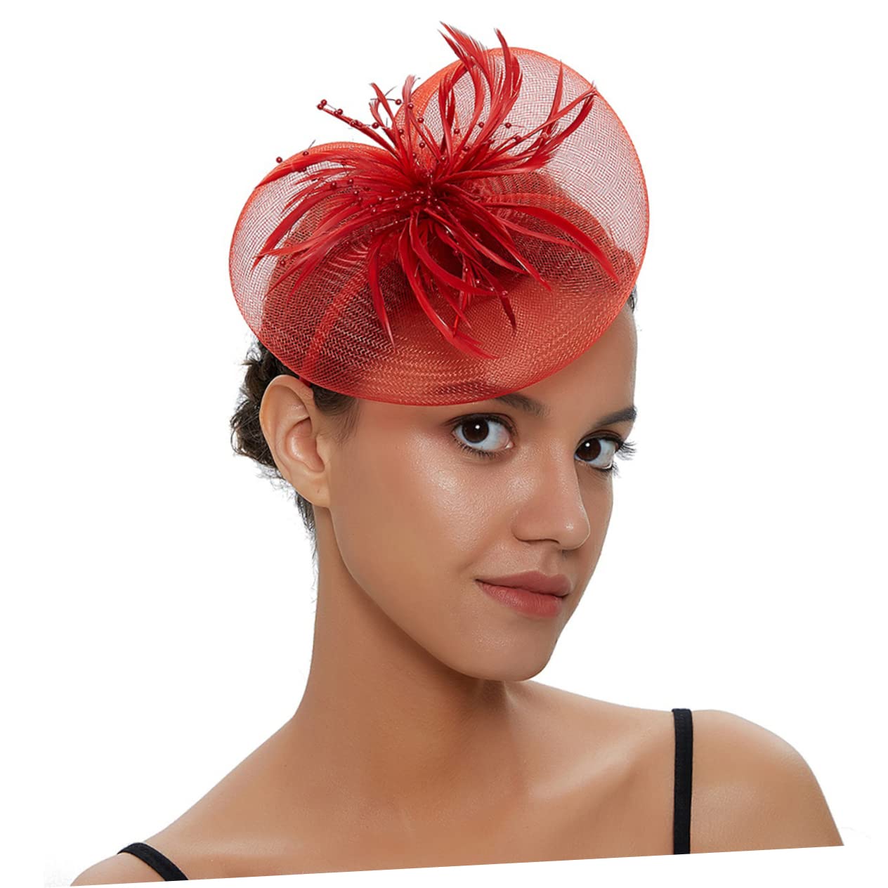 DOITOOL 3stücke Eleganter Feder Fascinator Haarreif Mit Netz Und Schleife Für Hochzeiten Partys Und Besondere Anlässe Rotes Haarschmuck-Accessoire