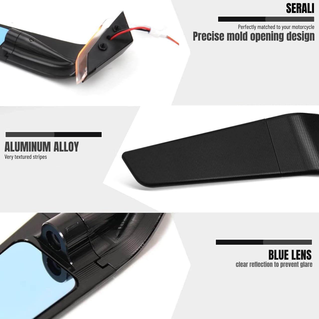 Motorcycle Rearview Mirror with LED Light Fits for Ducati Panigale V2 955 Panigale V4 1100 Adjustable Rotating Side Mirrors,Wide Viewing Angle Wing Rearview Mirrors Turn Signal Mirrors