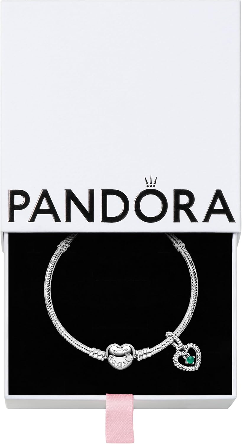 Pandora May Birthstone Dangle Charm & Bracelet Set - Sterling Silver Bracelet with Heart Clasp & Birthstone Dangle Charm - Gift for Women - Jewelry Set with Gift Box