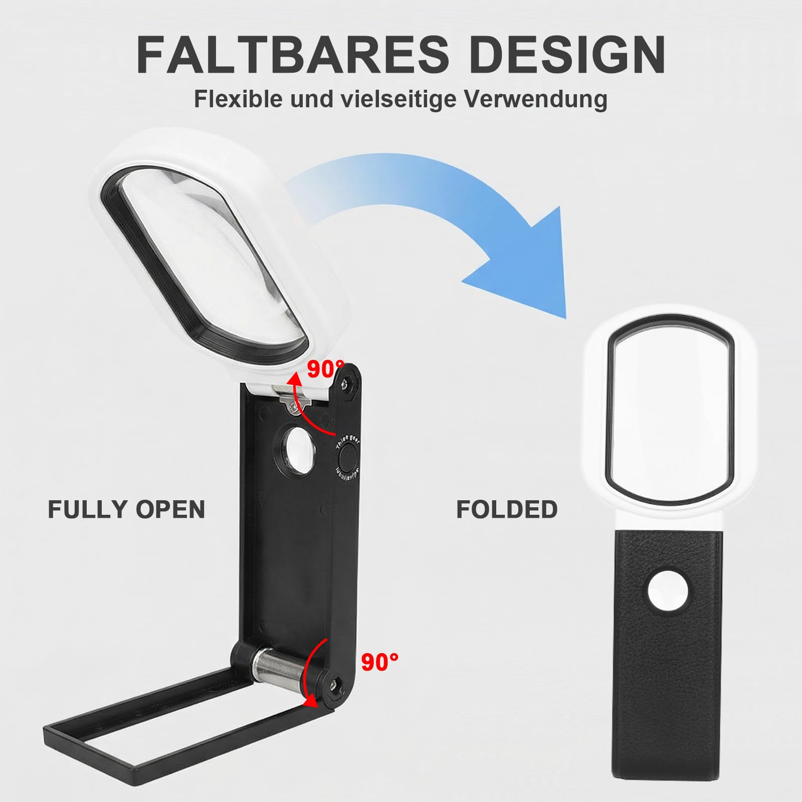 Lente di Ingrandimento con Luce e Base 10x & 25x Ingrandimento,Lente Pieghevole da Tavolo con 9 LED, Luce UV, Scala di Misura - Per Lettura, Gioielleria, Collezionismo, Hobby, Anziani