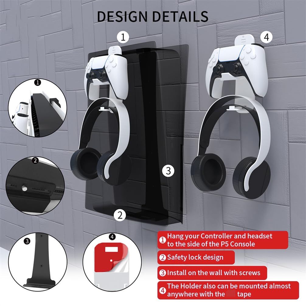 Supporto da parete per console PS5 SLIM + gancio di archiviazione PS5 SLIM/PC Gamepad verticale accessori (bianco)