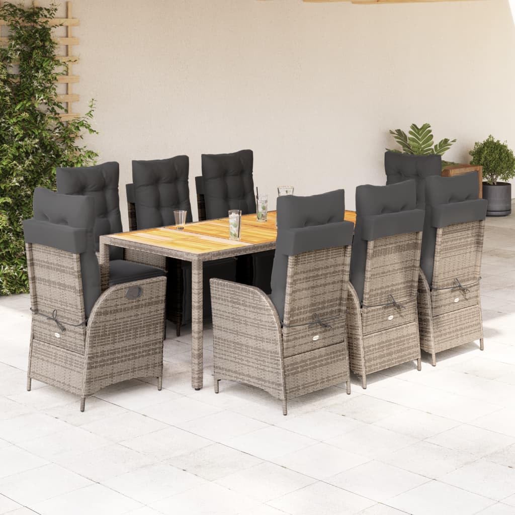 KCCKOM Garden Furniture Set 9 Piece Patio Dining Set with Cushions Gray Poly Rattan