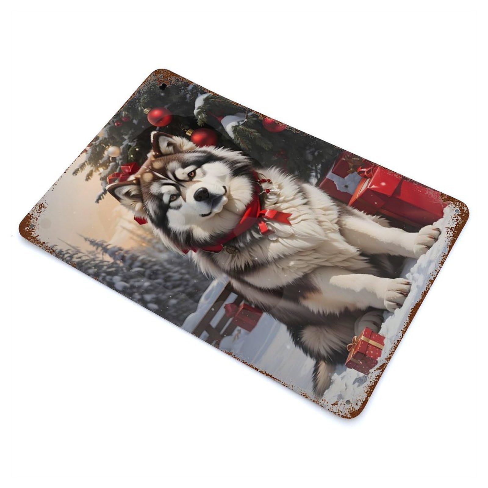 Alaska Christmas Dog Rusty Metal Tin Sign 11.8"x7.9", Industrial Home Decor for Garage, Pub Or Kitchen