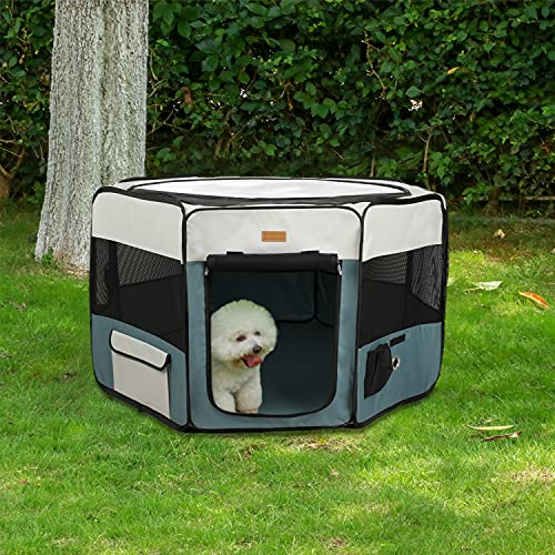 Akinerri Dog Playpen, Foldable Puppy Pet Exercise Kennel with Removable Mesh Shade Cover, Portable Pet Playpen for Petâ€™s Indoor or Outdoor Training