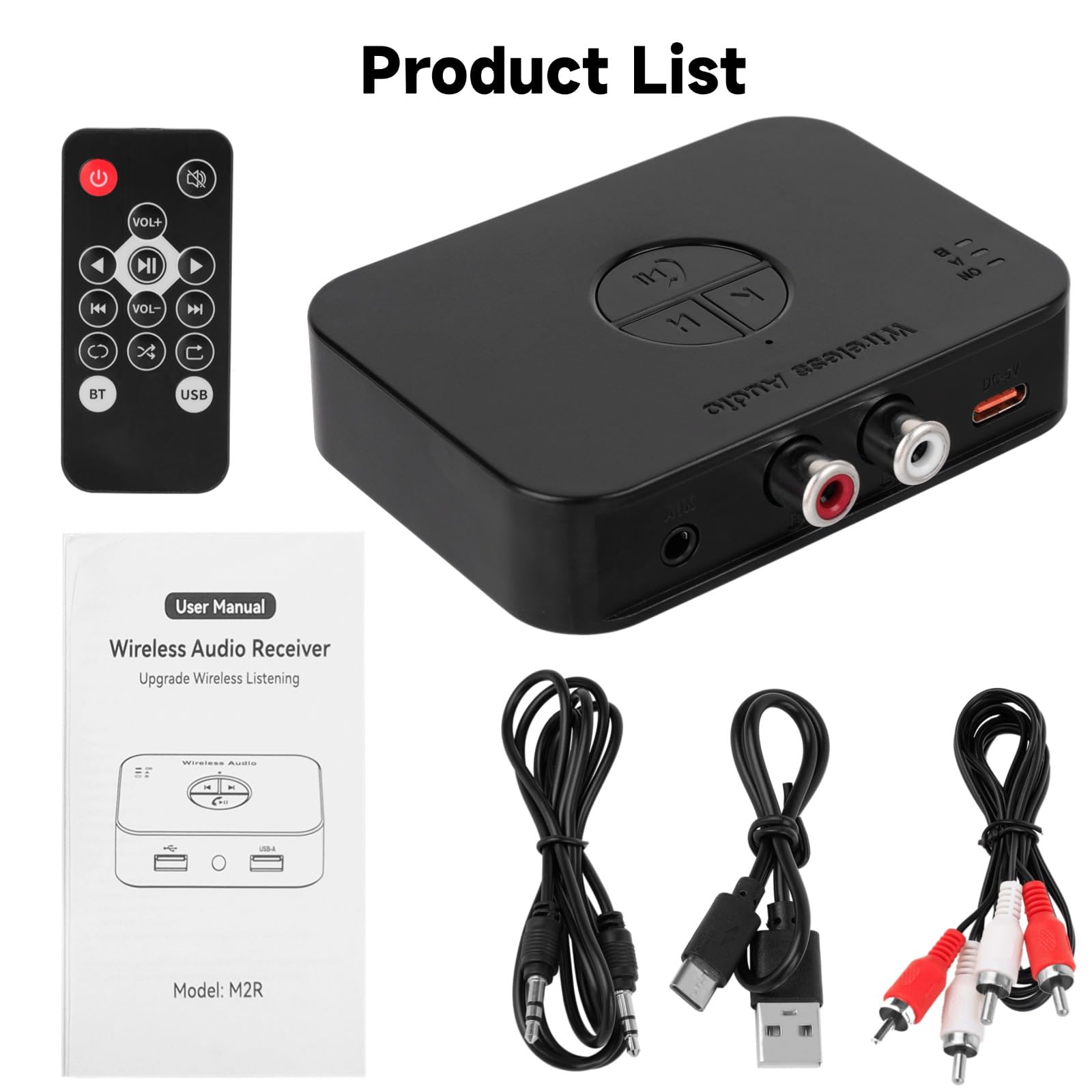 M2R Récepteur audio Bluetooth 5.4 3,55 mm RCA Adaptateur Bluetooth pour récepteur audio stéréo sans fil / Clé USB / Connexion NFC One Touch pour haut-parleurs stéréo de maison et de voiture