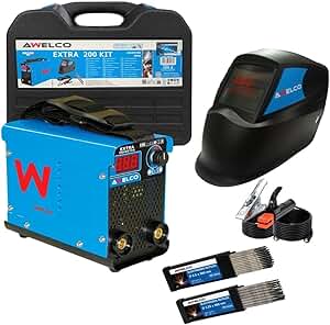AWELCO – Kit soldador 200A Inverter MMA IGBT + Máscara de soldadura + 65 electrodos rutilos: Ø2,5 x 300 / Ø3,25 x 300 mm