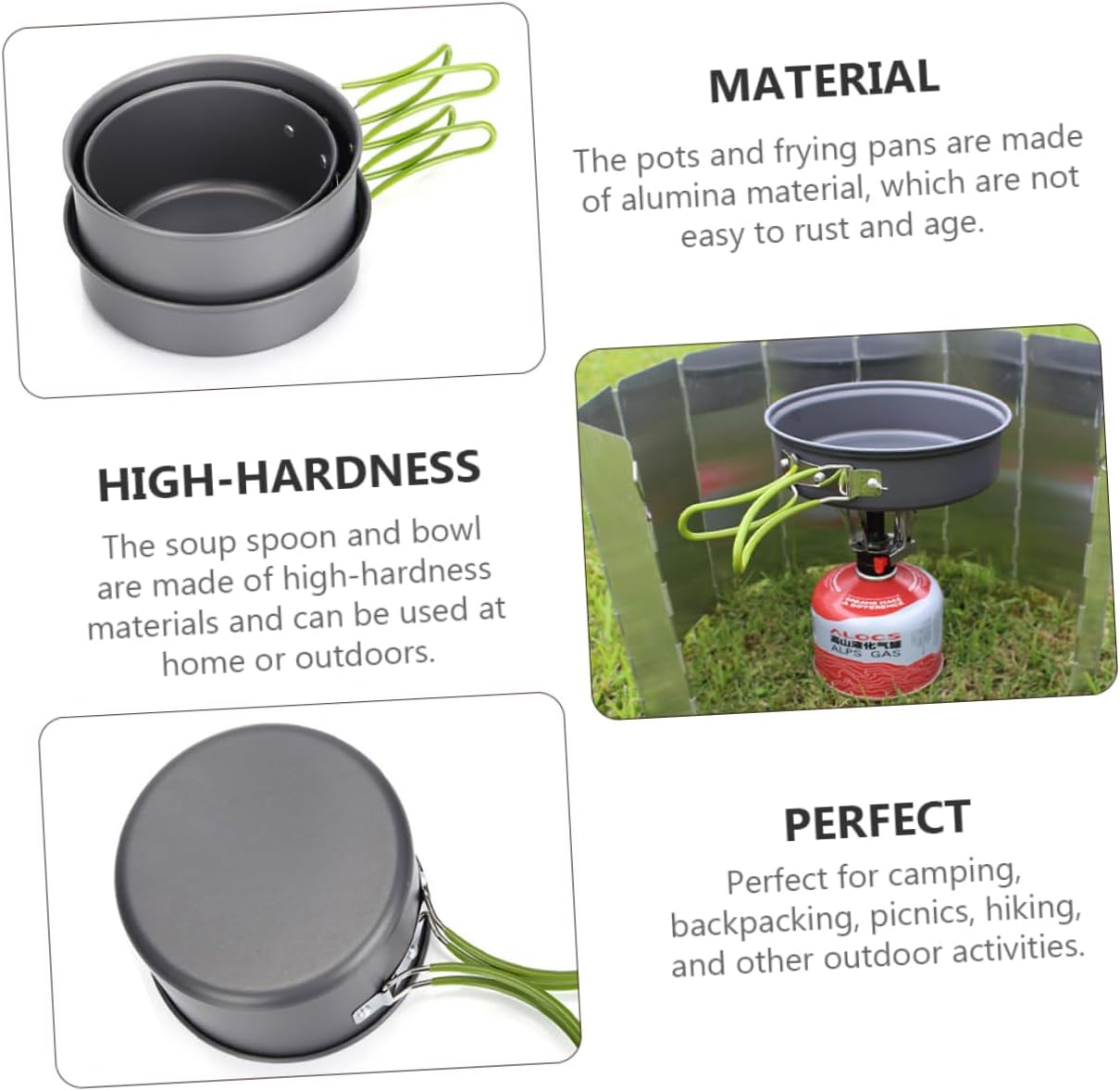 Camping Cookware Outdoor Cooker Kit Portable Soup Pot Non-Stick Frying Pan Easy-Clean Camping Cook Tool Set