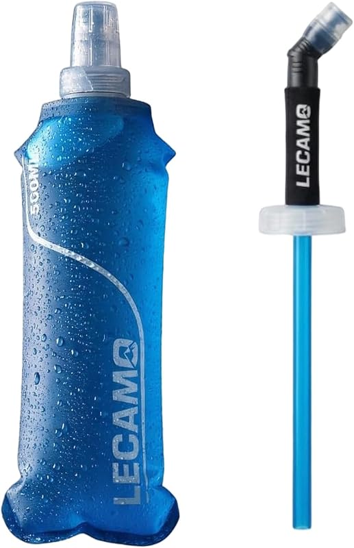 500ml Soft Flask for Trail Running, Collapsible Water Bottle with Bite Valve, TPU Hydration Flask for Running Vest and Backpack - 1 Pack with Extension Straw
