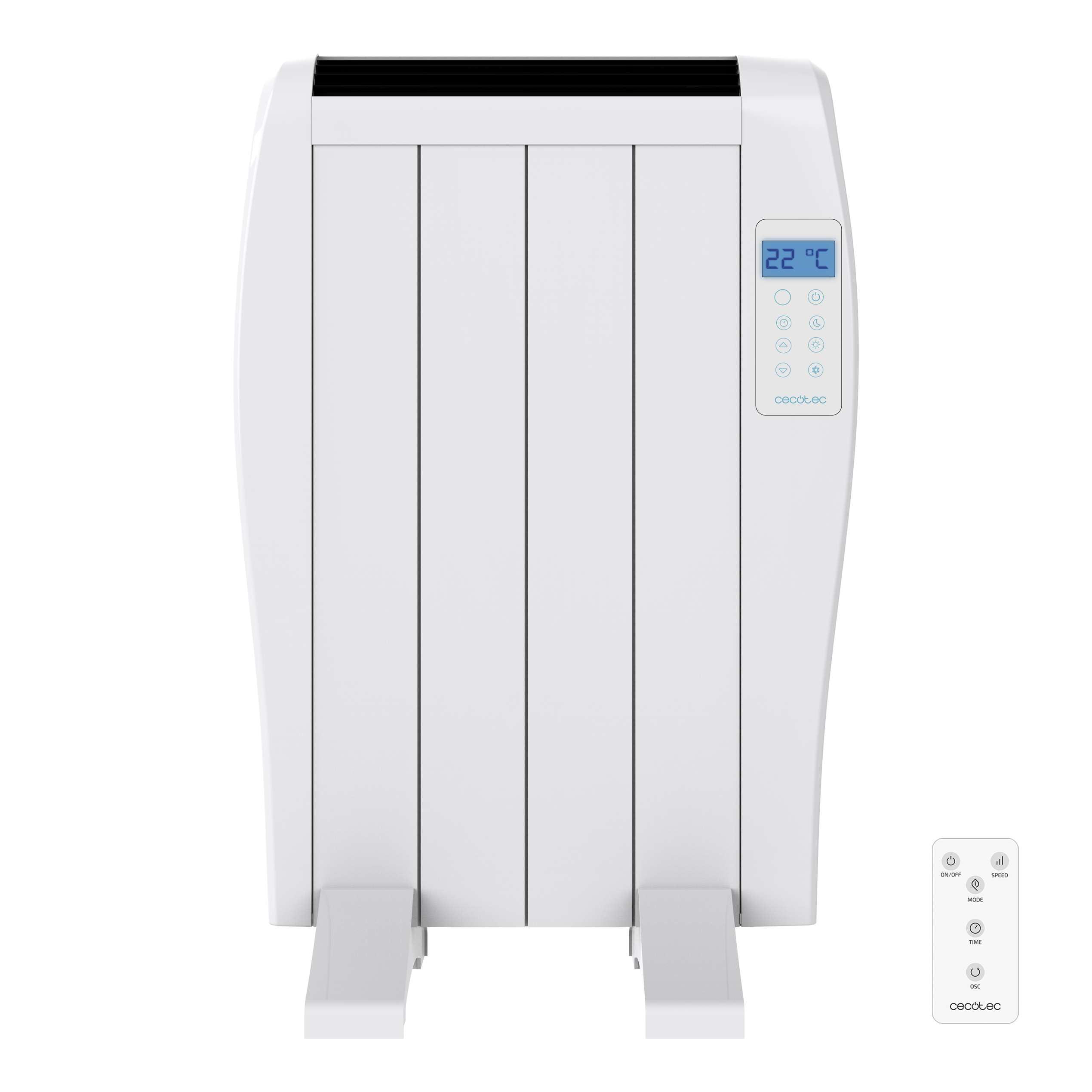Cecotec Radiador Eléctrico Bajo Consumo Ready Warm 800 Thermal. 4 Elementos, 600 W, De pared o pie, 3 Modos, Temporizador, Mando a Distancia, Pantalla LED, Blanco