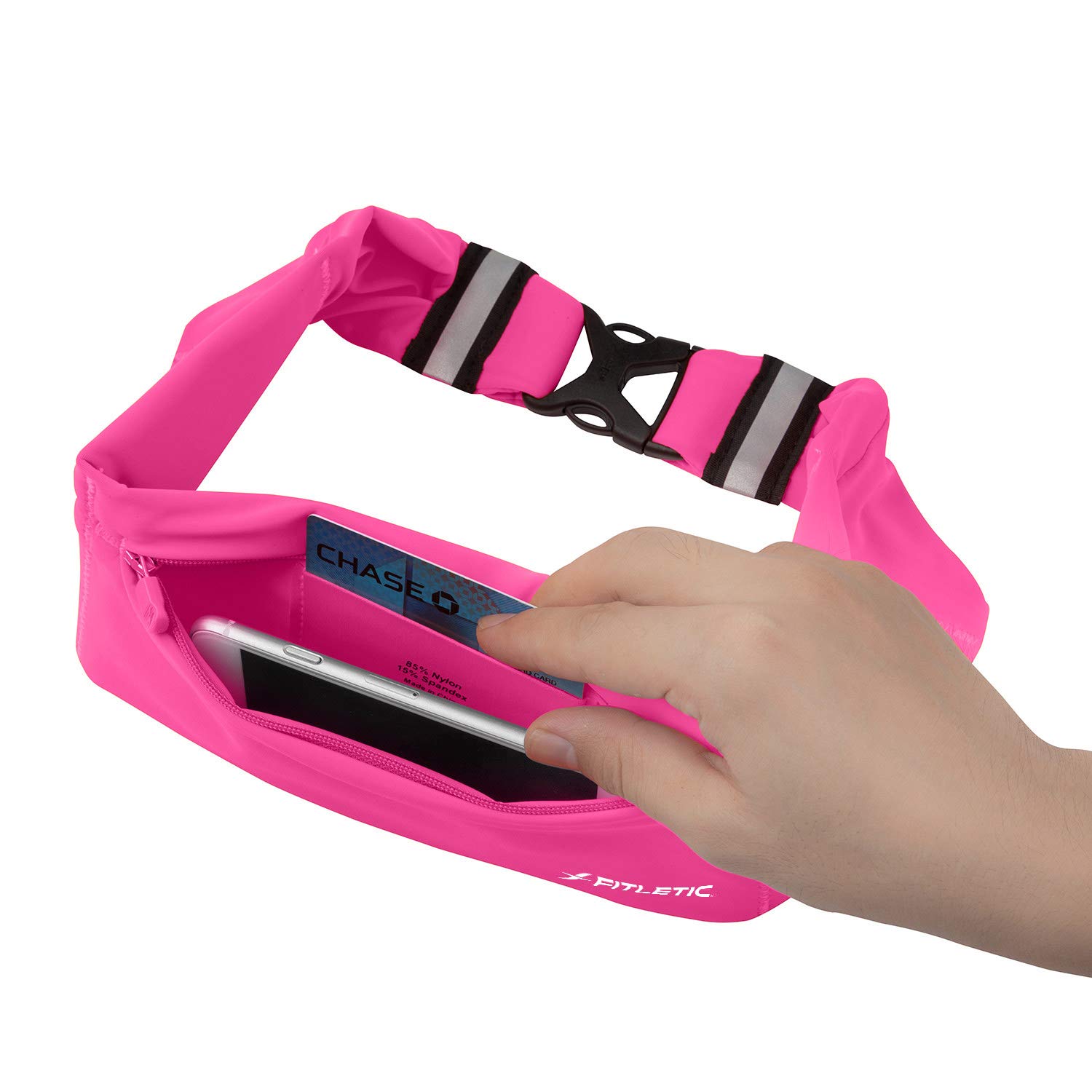 Fitletic Triple Pocket Running & Fitness Waist Belt for Men and Women. Phone Holder Pouch, Storage for Snacks, Keys, ID. Size Small, Medium, Large